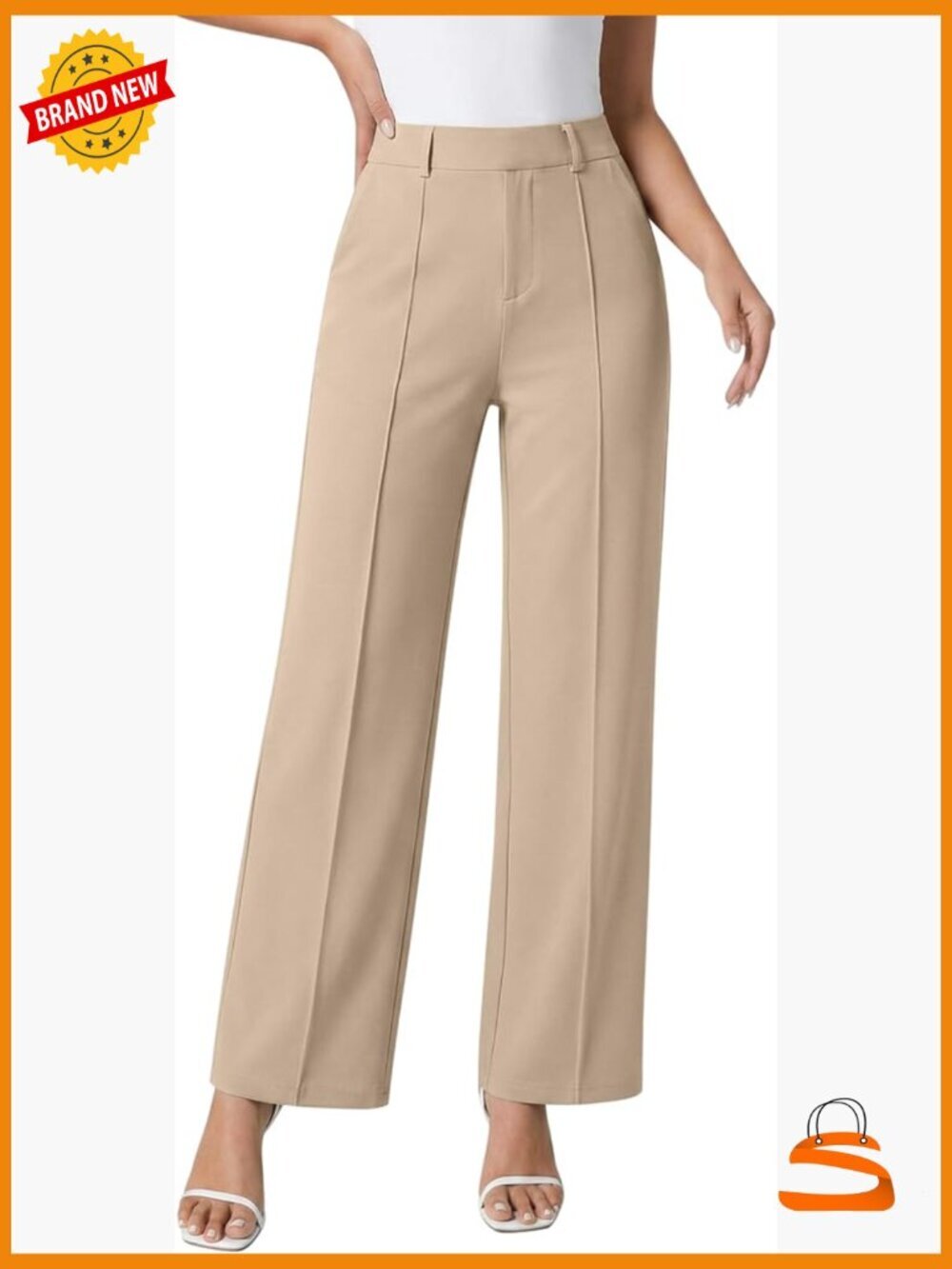 Wide Leg Dress Pants High Waisted Stretchy Pull On Work Trousers with Pockets